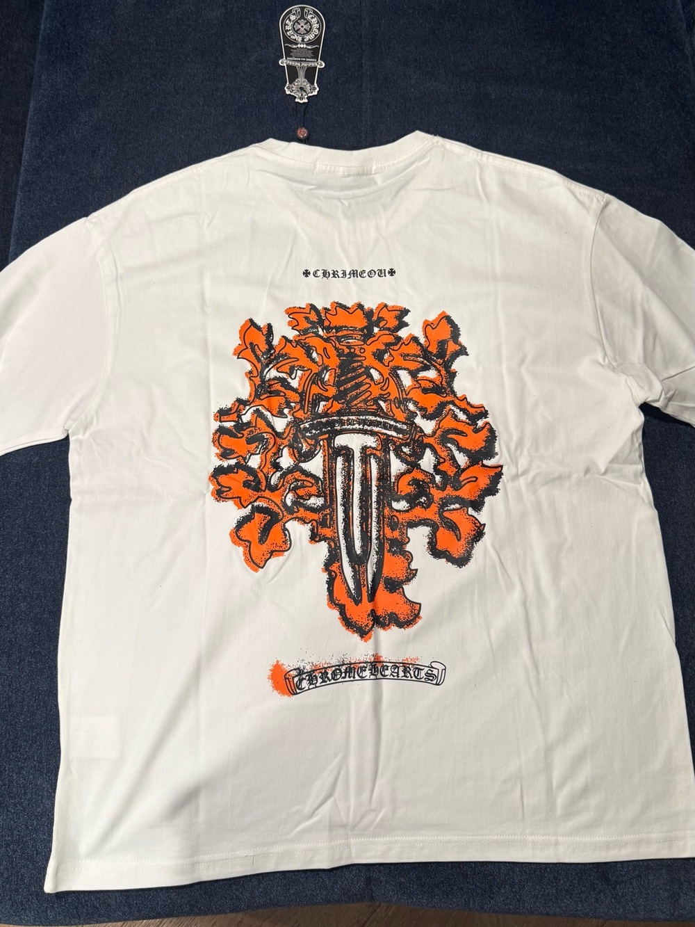 Chrome Hearts White Short Sleeve Tee with Orange Chest Graphic - Picture 2 of 2